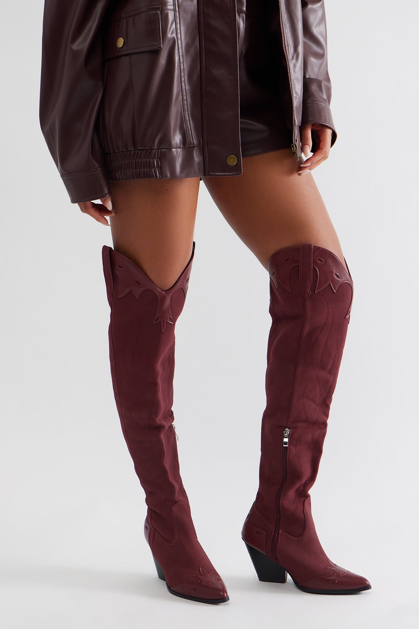 Westend Faux Suede Cowboy Boots - Burgundy