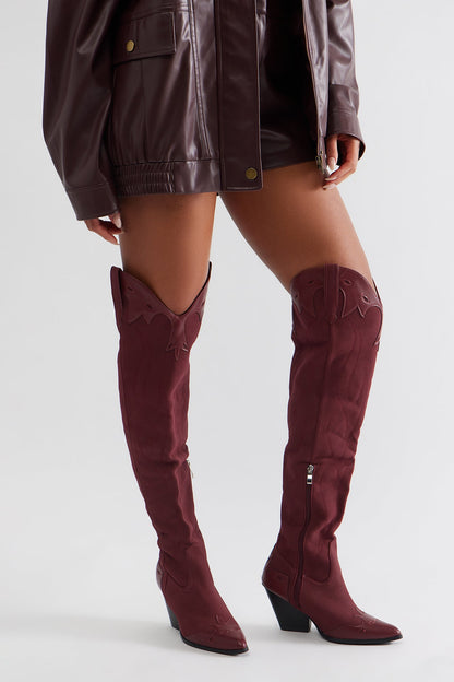 Westend Faux Suede Cowboy Boots - Burgundy
