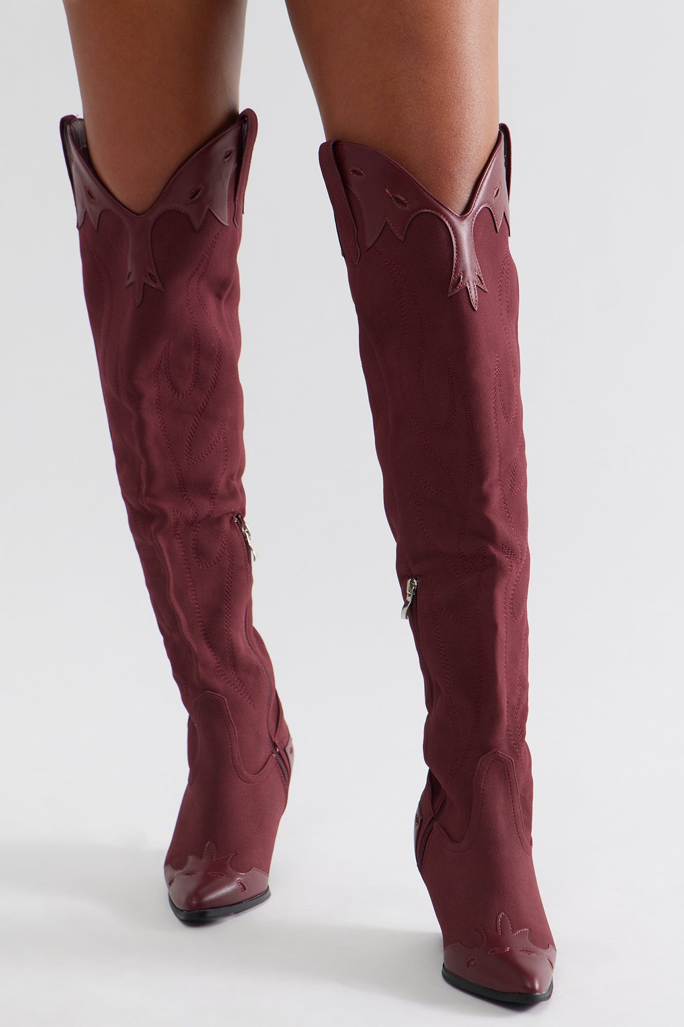 Westend Faux Suede Cowboy Boots - Burgundy