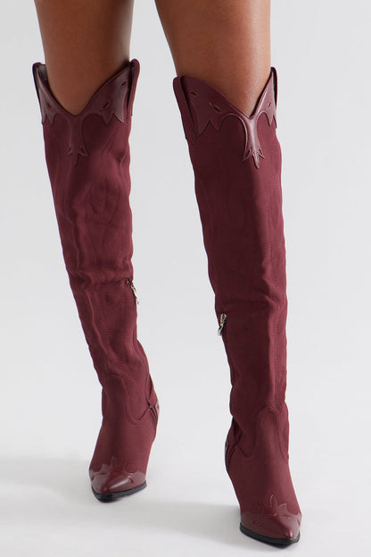 Westend Faux Suede Cowboy Boots - Burgundy