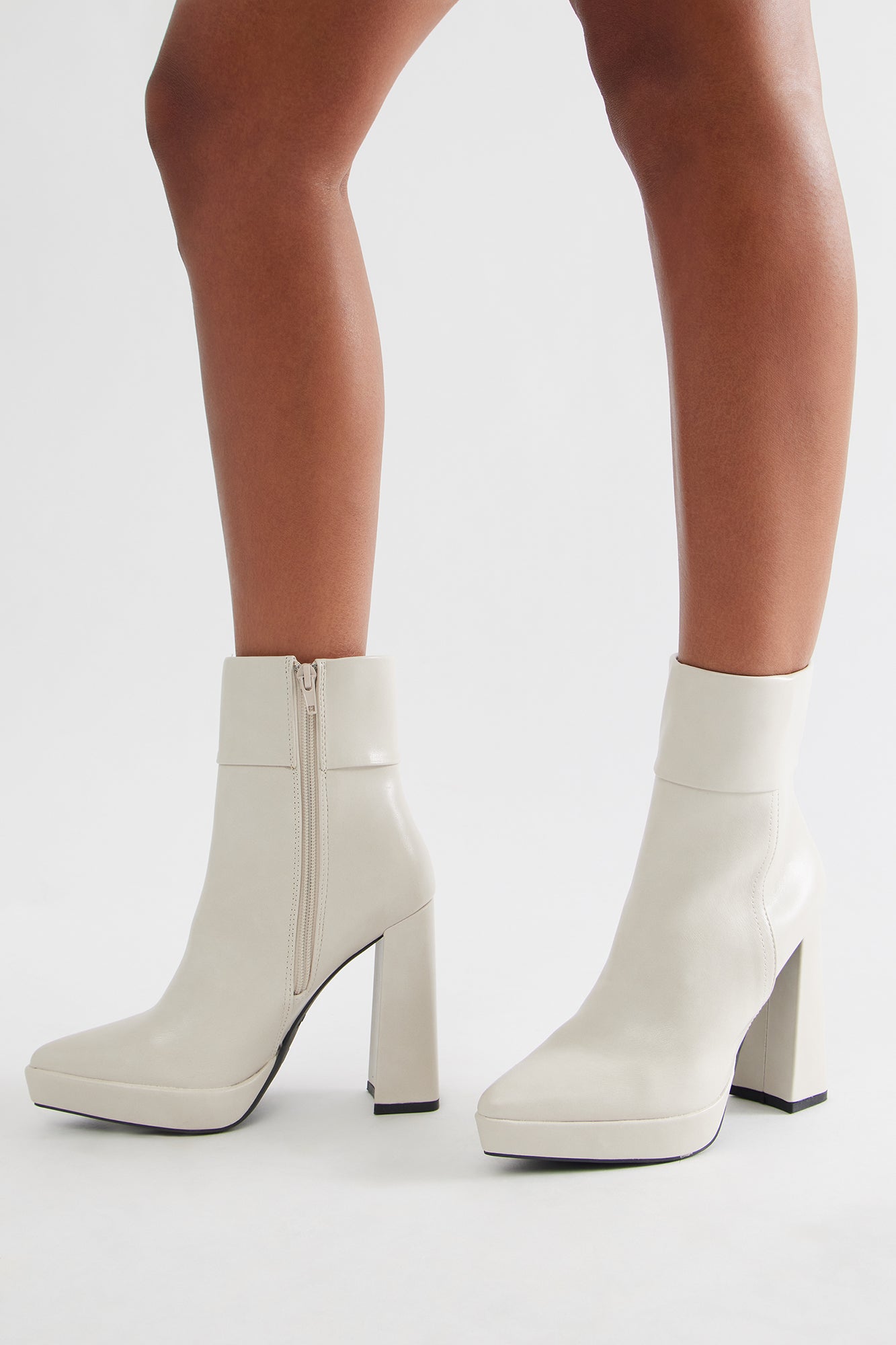 Ryker Faux Leather Booties - Ivory