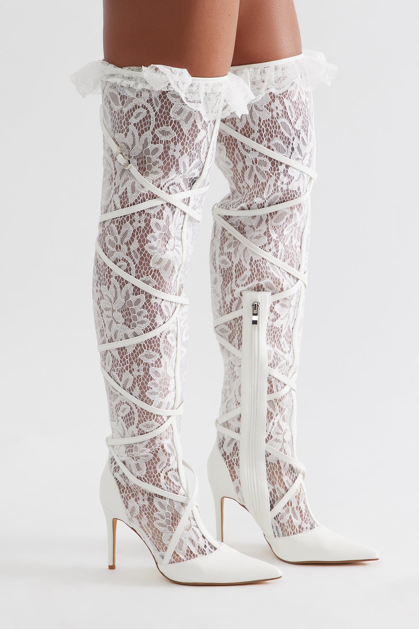 Presley Lace Thigh High Boots - White