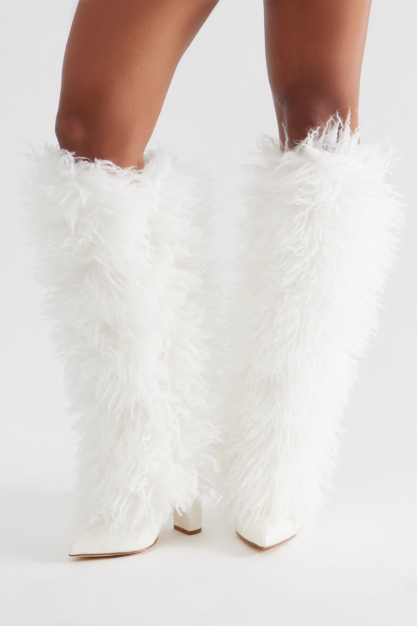 SoHo Faux Fur Overlay Boots - White