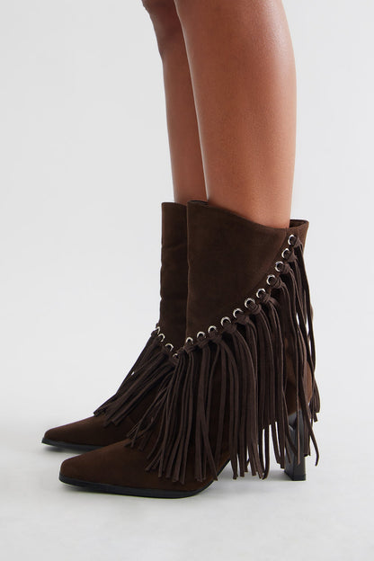 Dolly Fringe Booties - Chocolate