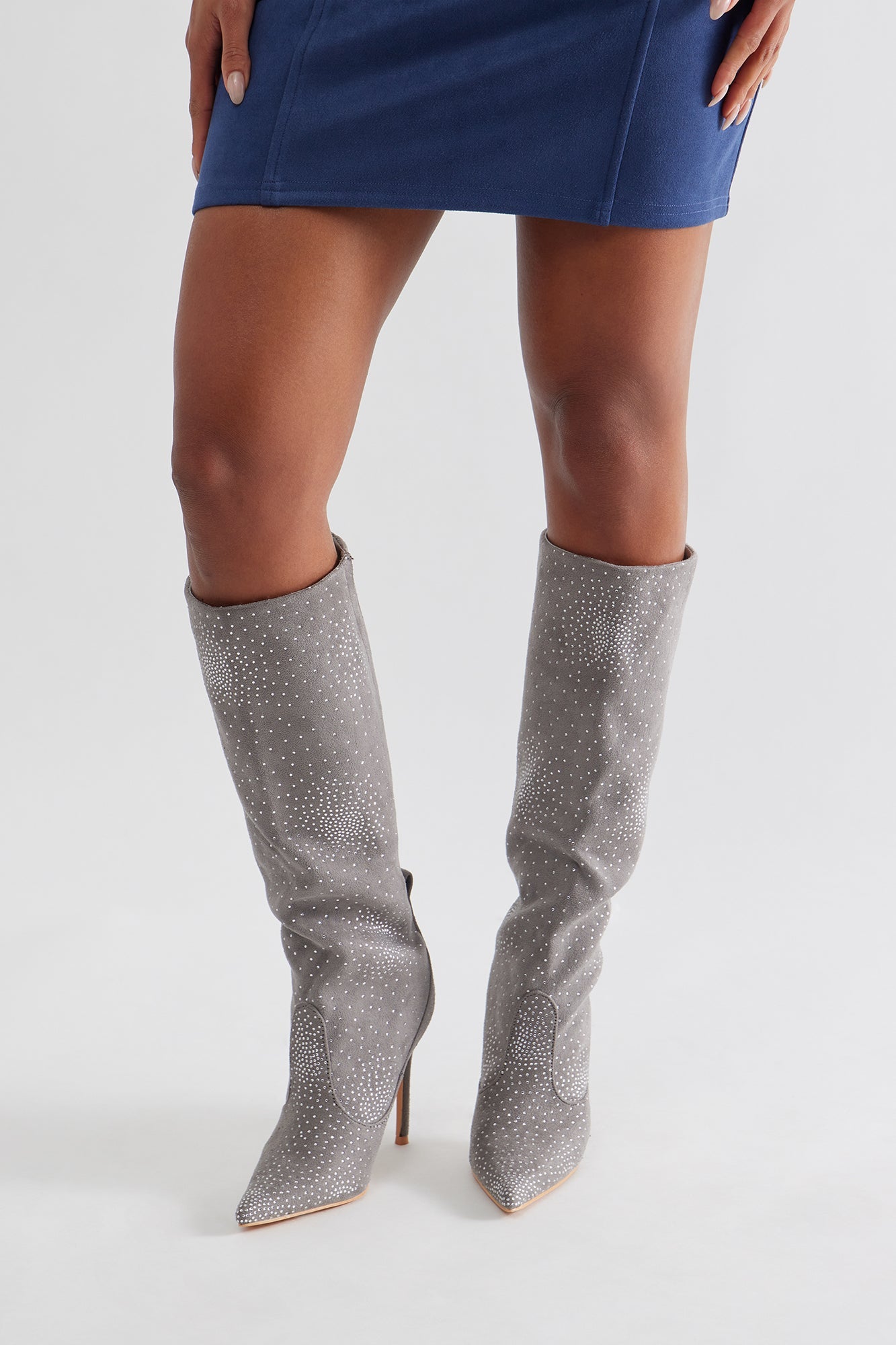 Blaze Rhinestone Stiletto Boots - Grey