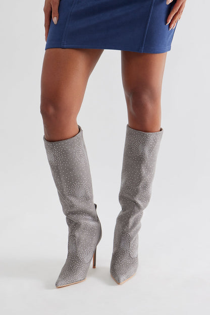 Blaze Rhinestone Stiletto Boots - Grey