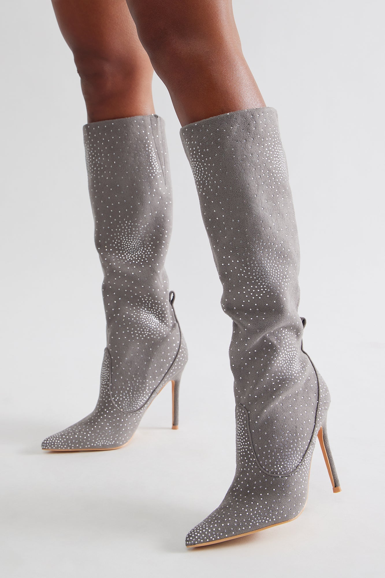 Blaze Rhinestone Stiletto Boots - Grey