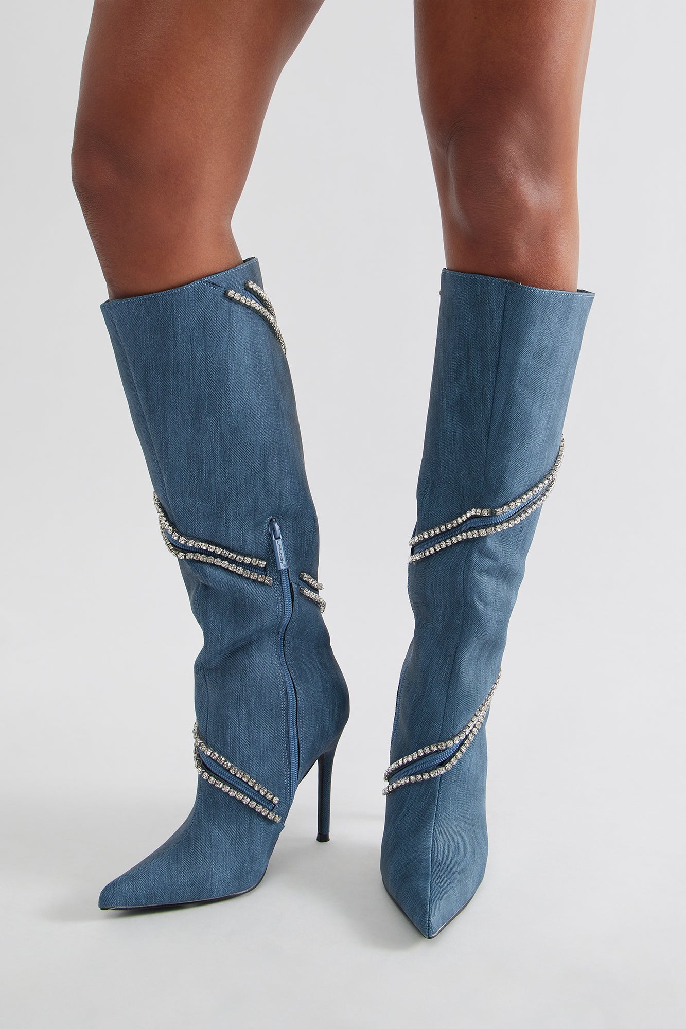 Brant Rhinestone Trim Boots - Denim