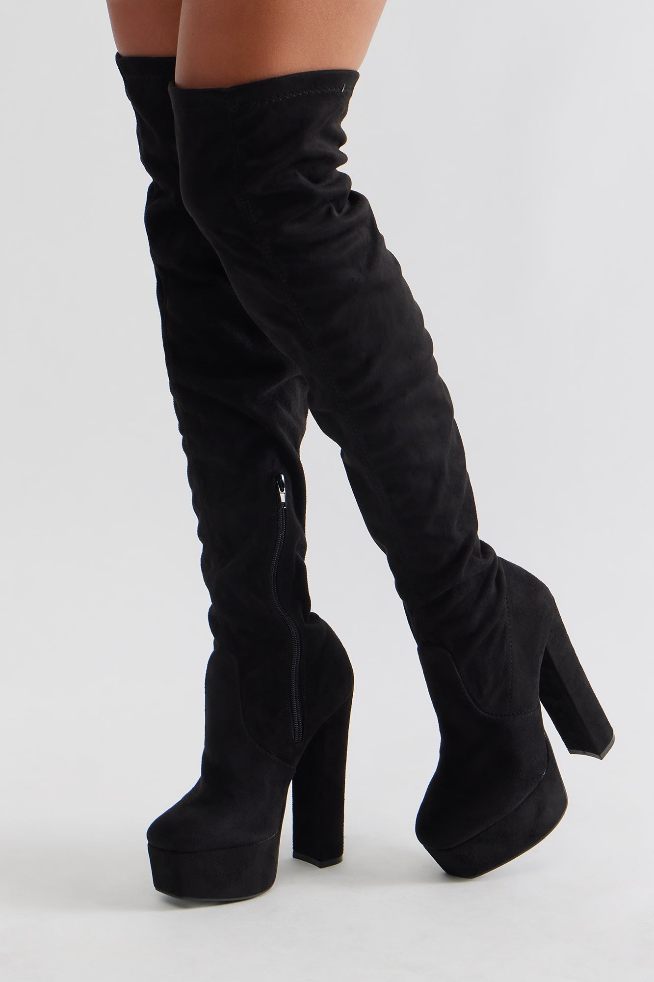 Dossy Platform Thigh High Boots - Black