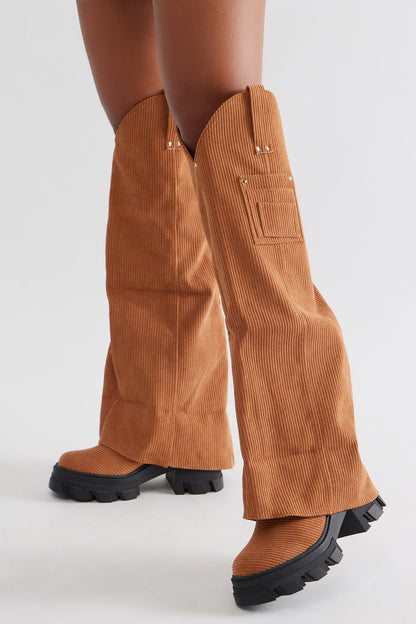 Kaizen Corduroy Overlay Boots - Chestnut