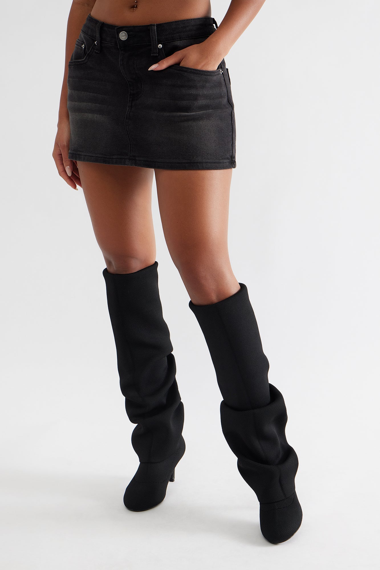Mccoy Ruched Knit Boots - Black