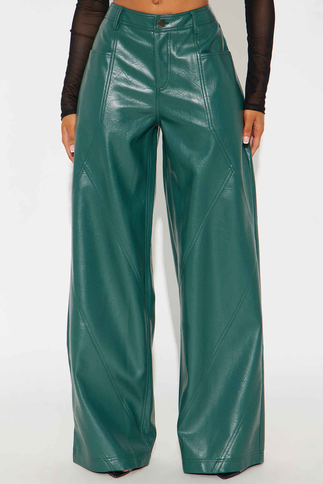 Bad Vibes Faux Leather Flare Pant 33″ - Teal