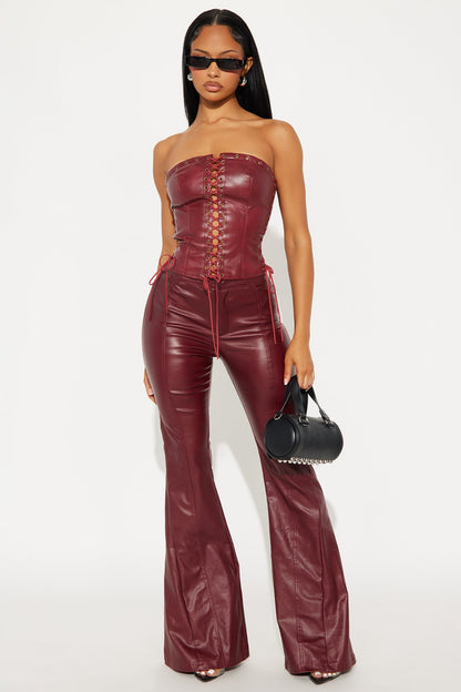 Aryzia Coated Twill Stretch Flare Pant 34 - Burgundy