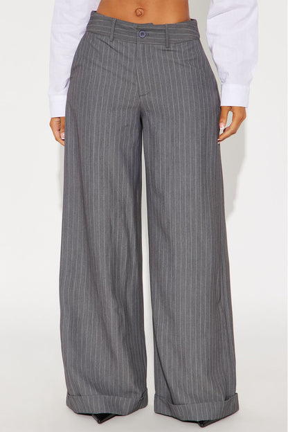 Bossed Up Cuffed Pinstripe Trouser Pant 32″ - Charcoal