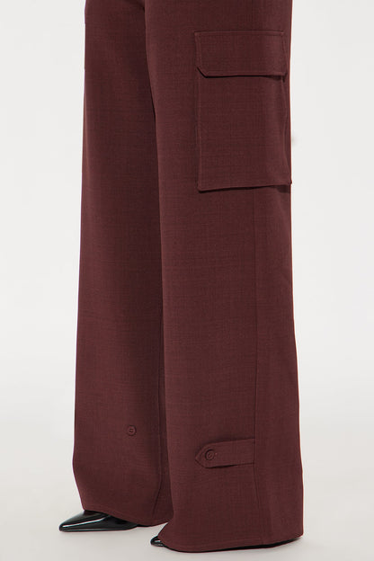Trending Topic Wide Leg Belted Cargo Pant 32″ - Plum