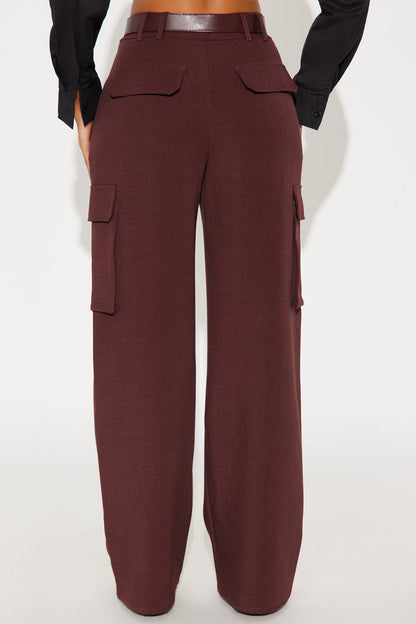 Trending Topic Wide Leg Belted Cargo Pant 32″ - Plum