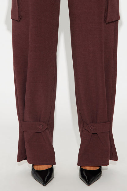 Trending Topic Wide Leg Belted Cargo Pant 32″ - Plum