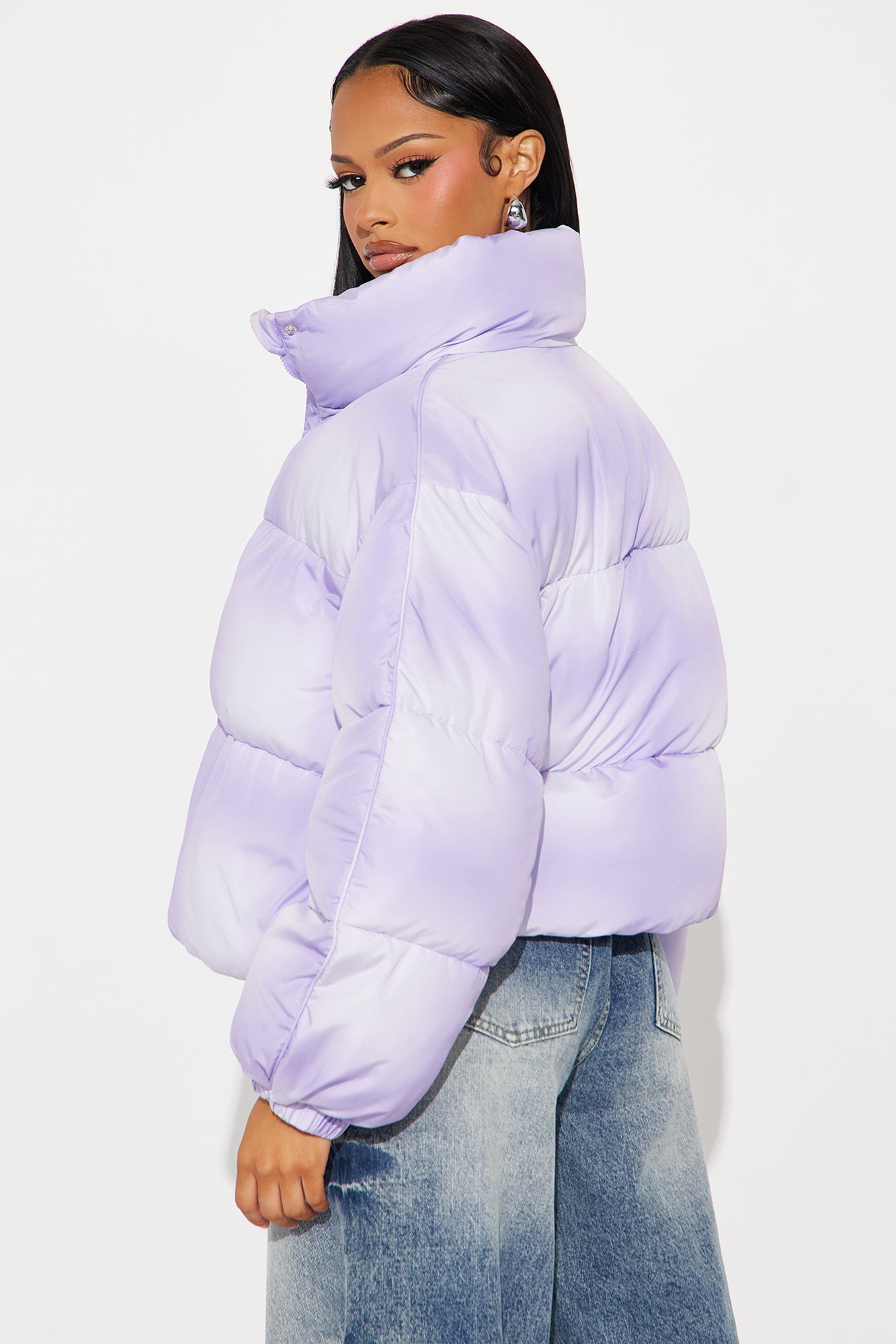 Zoe Ombre Cropped Puffer Jacket - Lavender