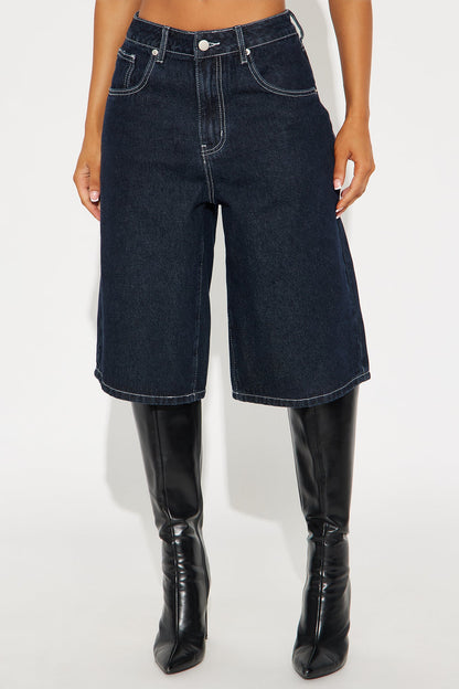 In A Rush Denim Jorts - Dark Denim