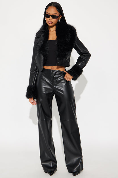 Athena Faux Leather Wide Leg Pant 33″ - Black