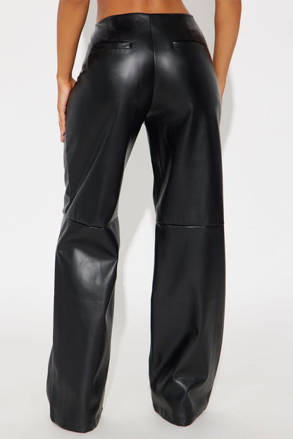 Athena Faux Leather Wide Leg Pant 33″ - Black