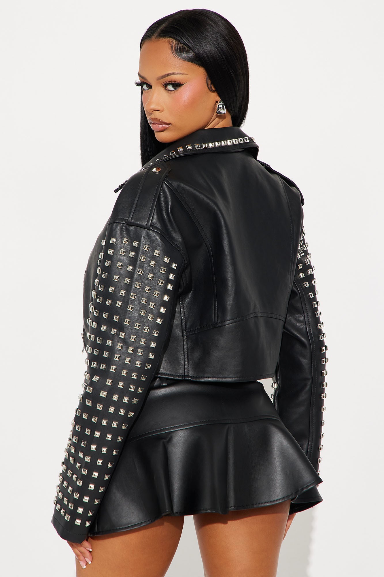 On Tour Studded Faux Leather Moto Jacket - Black