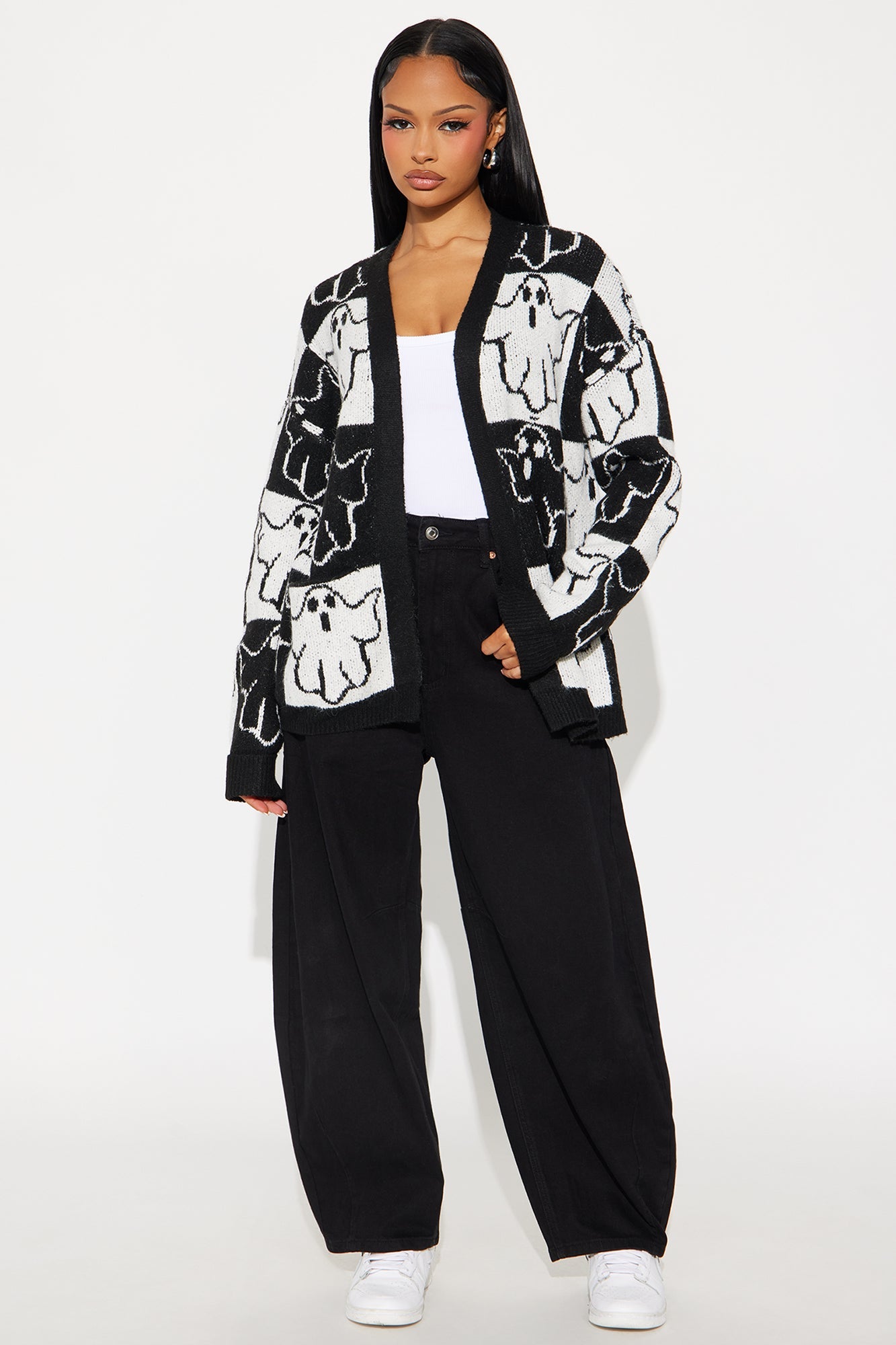 Cutest Ghost In Town Cardigan - Black/White