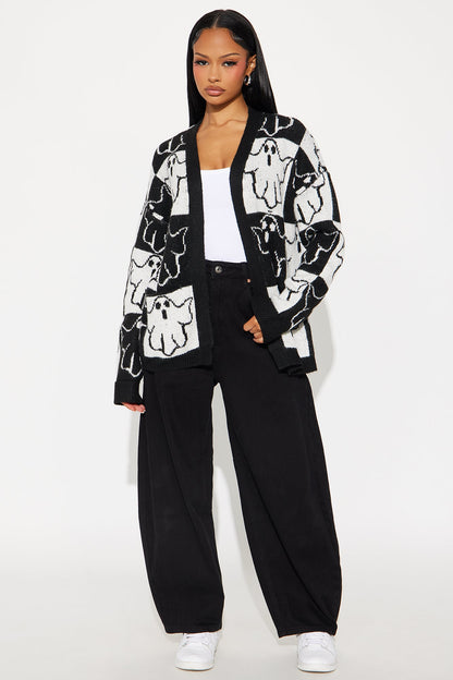 Cutest Ghost In Town Cardigan - Black/White