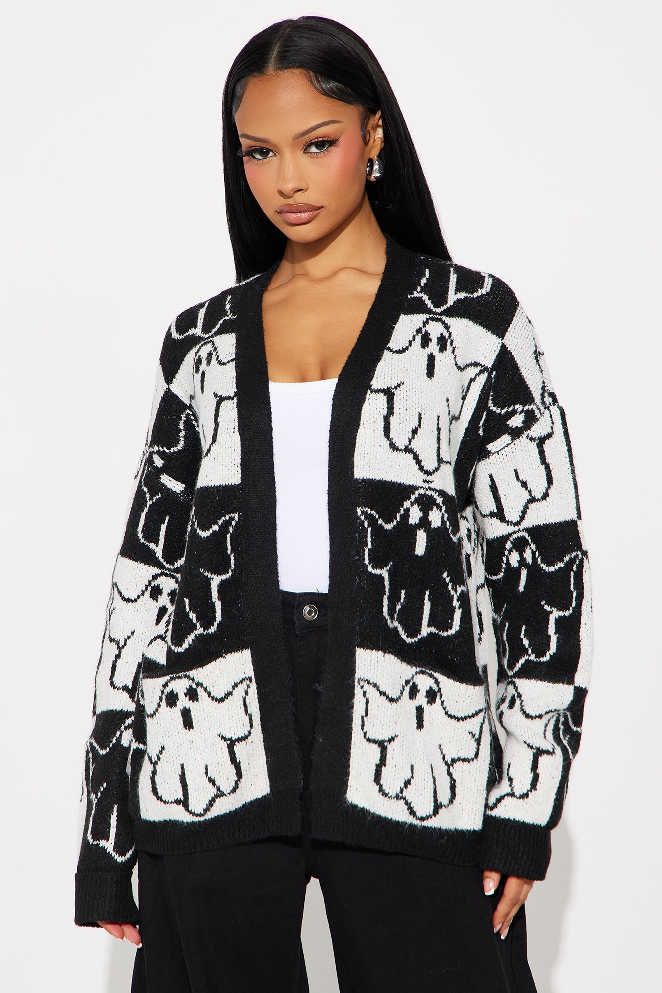 Cutest Ghost In Town Cardigan - Black/White