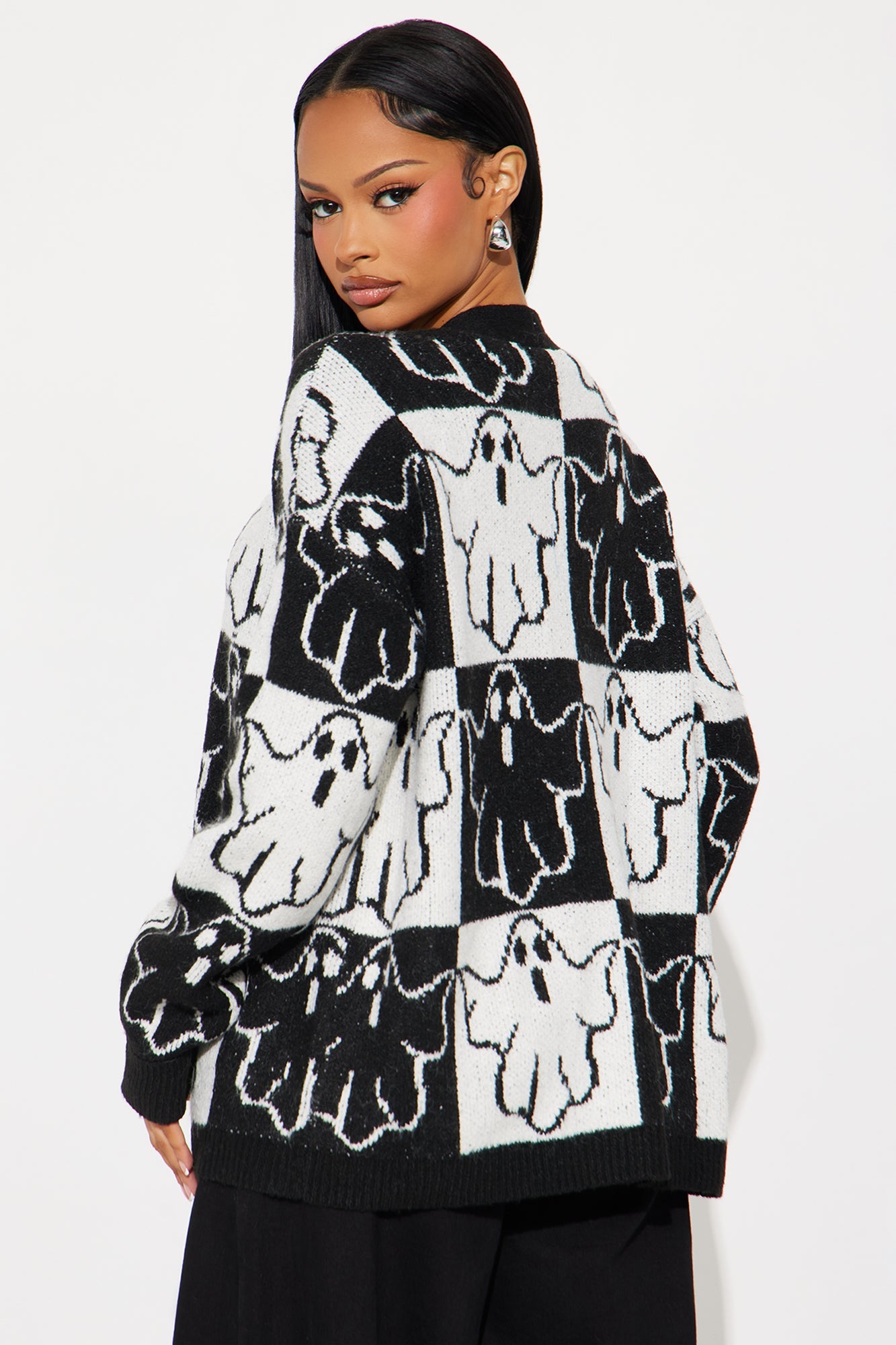 Cutest Ghost In Town Cardigan - Black/White