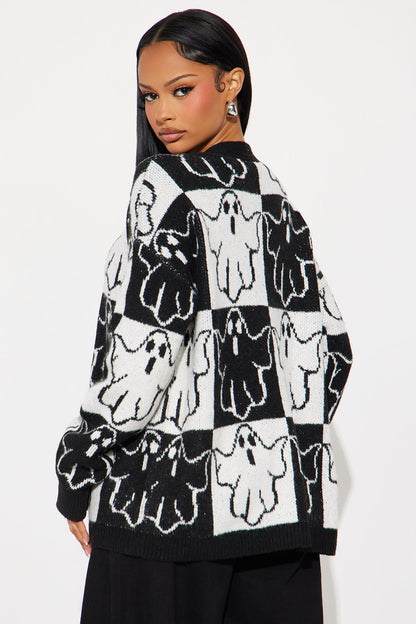 Cutest Ghost In Town Cardigan - Black/White