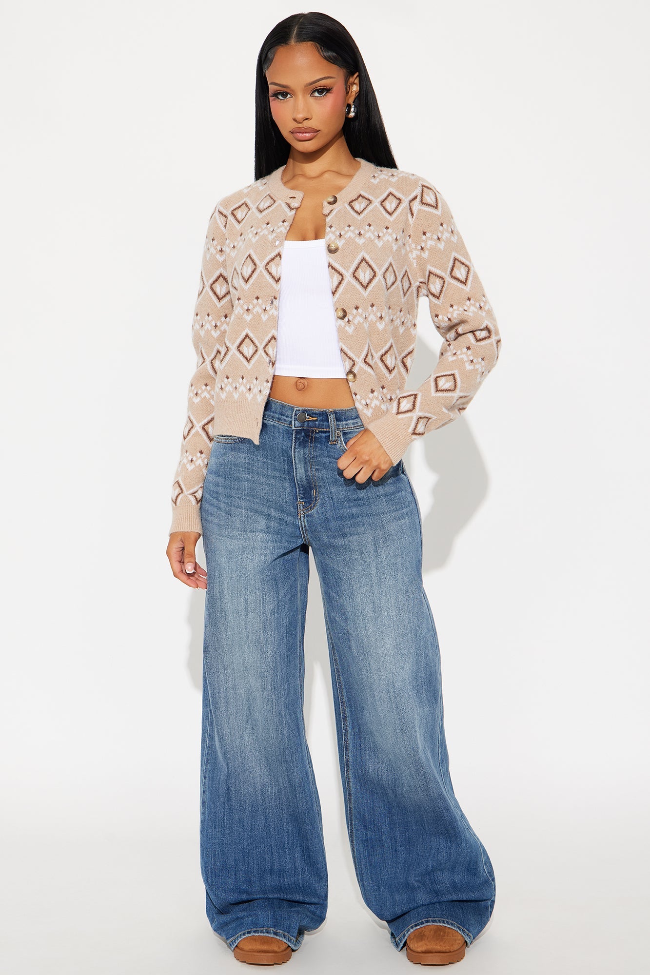 Penelope Fair Isle Cardigan - Taupe/combo