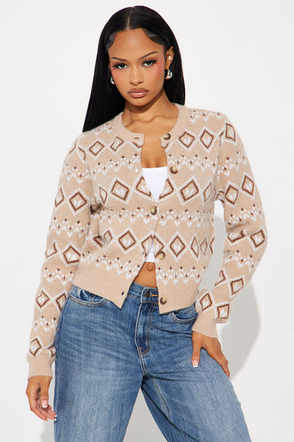 Penelope Fair Isle Cardigan - Taupe/combo