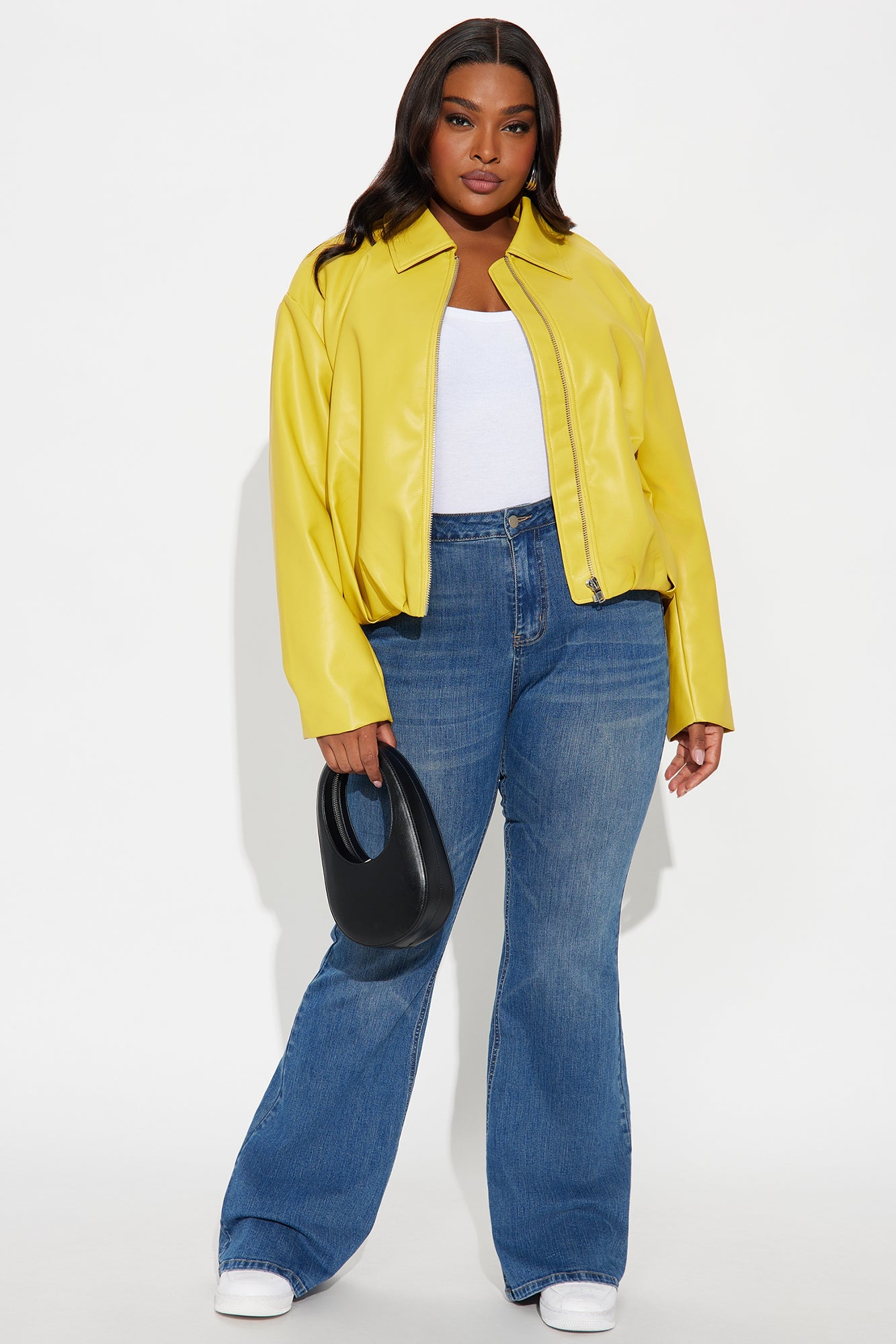 Iman It Girl Faux Leather Bomber Jacket - Yellow