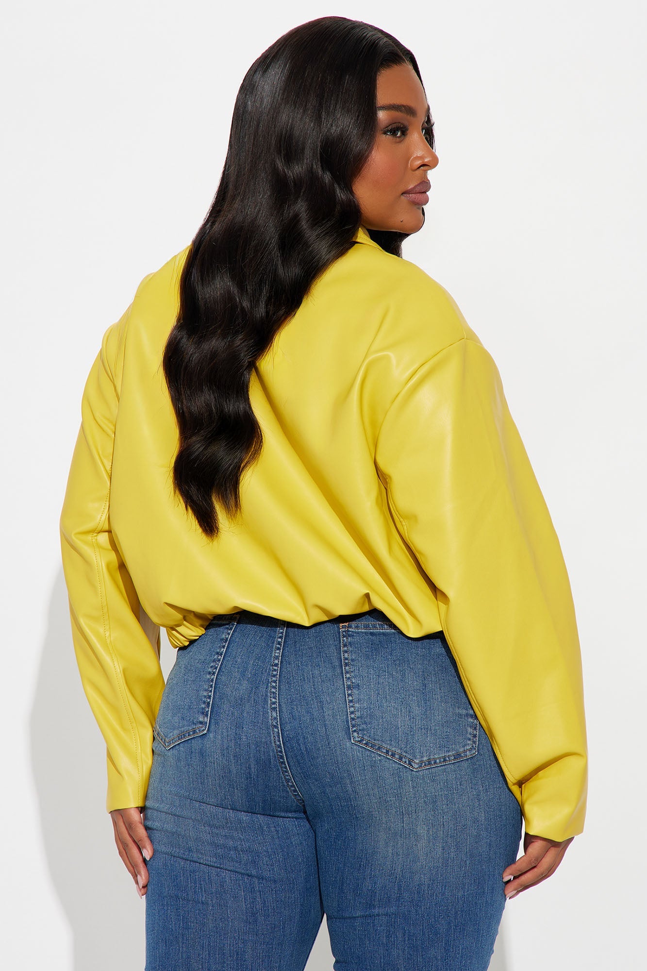 Iman It Girl Faux Leather Bomber Jacket - Yellow