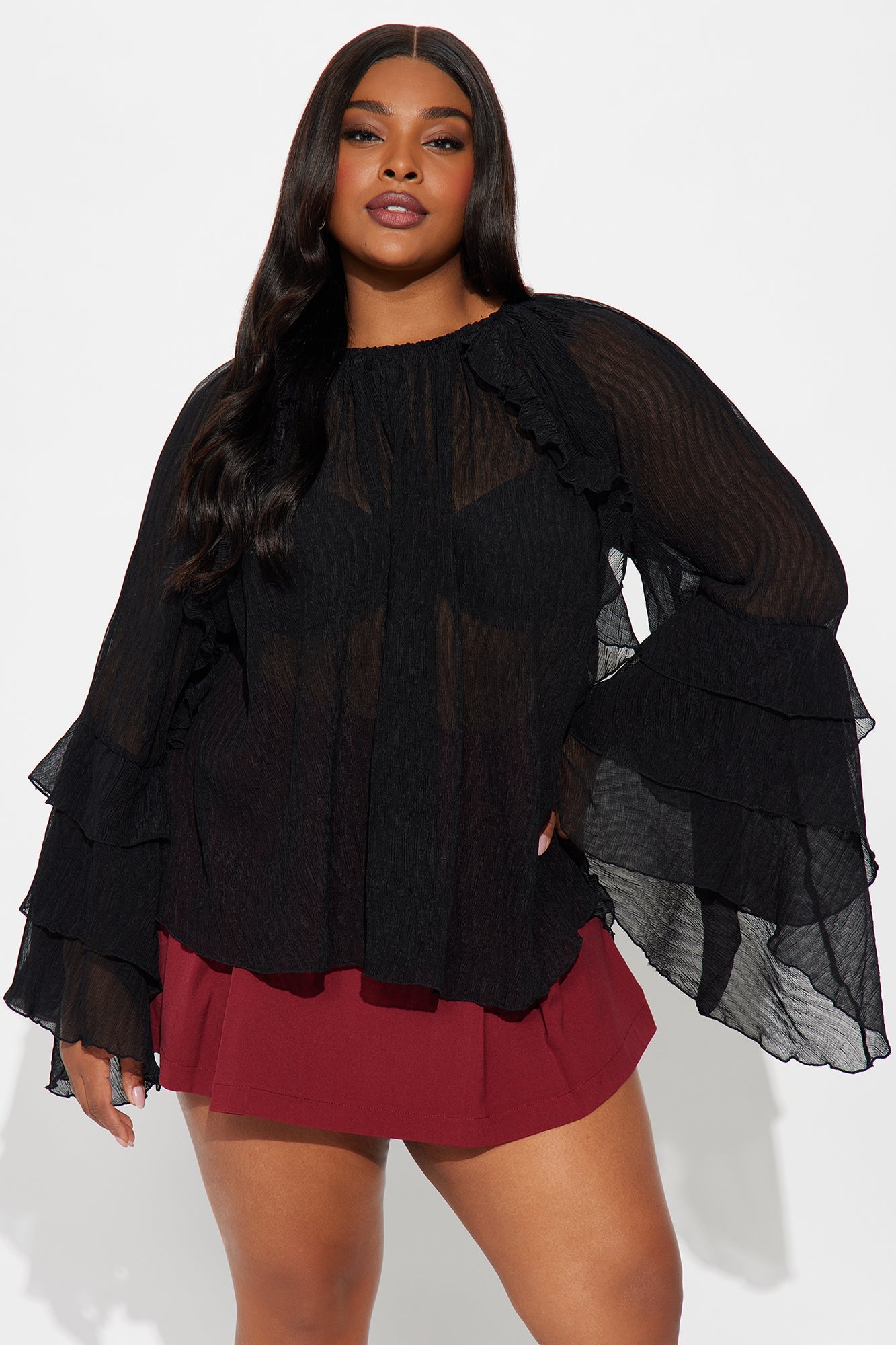 When In Greece Ruffle Airflow Blouse - Black