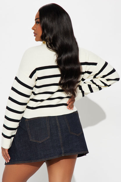 Amelia Front Zip Striped Cardigan - Cream/combo