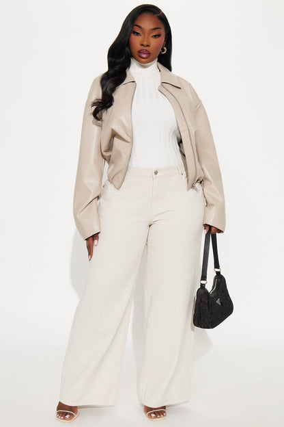 Iman It Girl Faux Leather Bomber Jacket - Taupe
