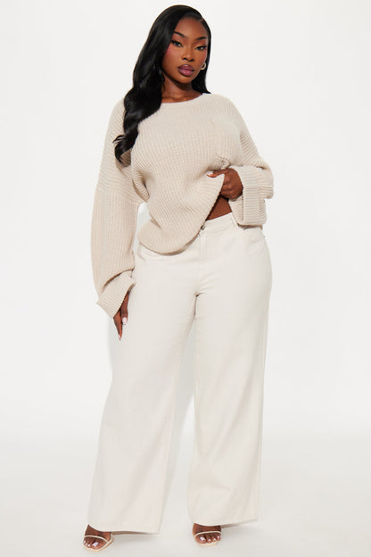 All Wrapped Up Chunky Knit Pullover Sweater - Light Taupe