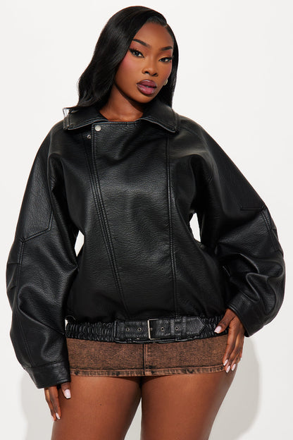 Harlem Faux Leather Moto Jacket - Black