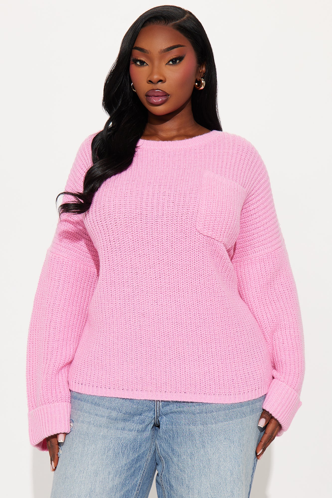 All Wrapped Up Chunky Knit Pullover Sweater - Pink