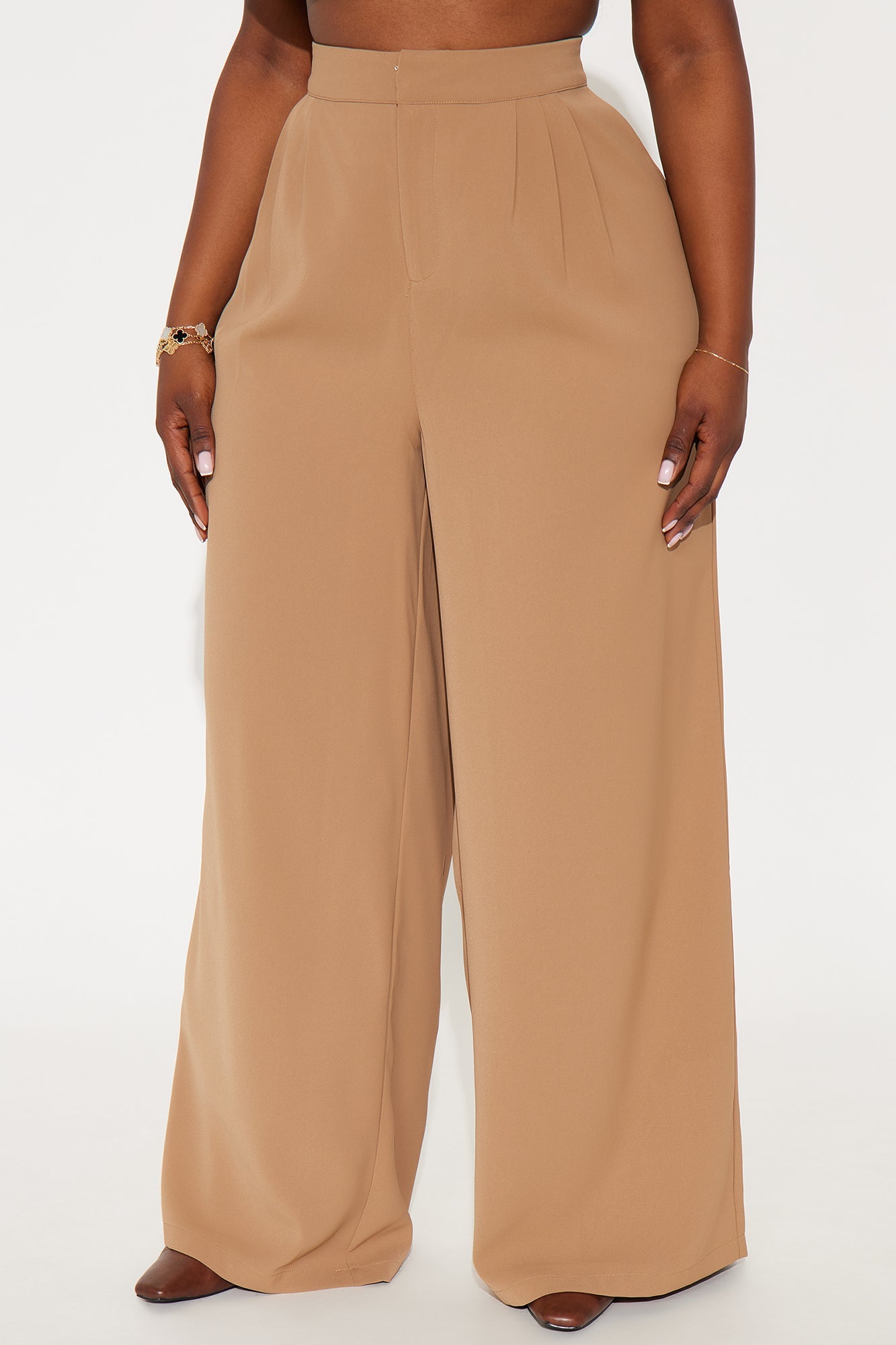 Candice Pleated Wide Leg Trouser Pant 33″ - Taupe