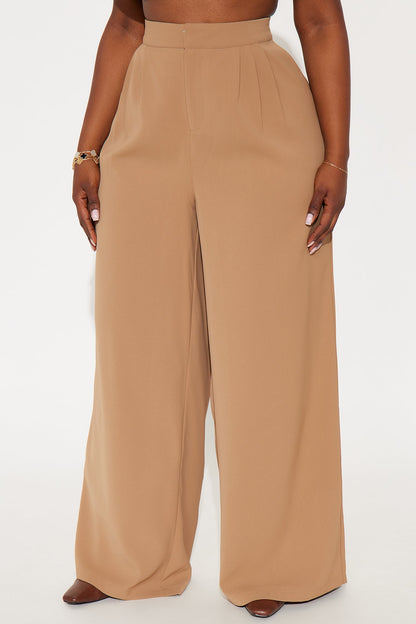 Candice Pleated Wide Leg Trouser Pant 33″ - Taupe