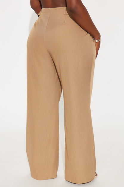 Business Plan Pleated Wide Leg Trouser Pant 32″ - Khaki