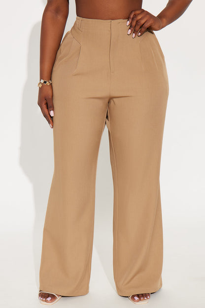 Business Plan Pleated Wide Leg Trouser Pant 32″ - Khaki