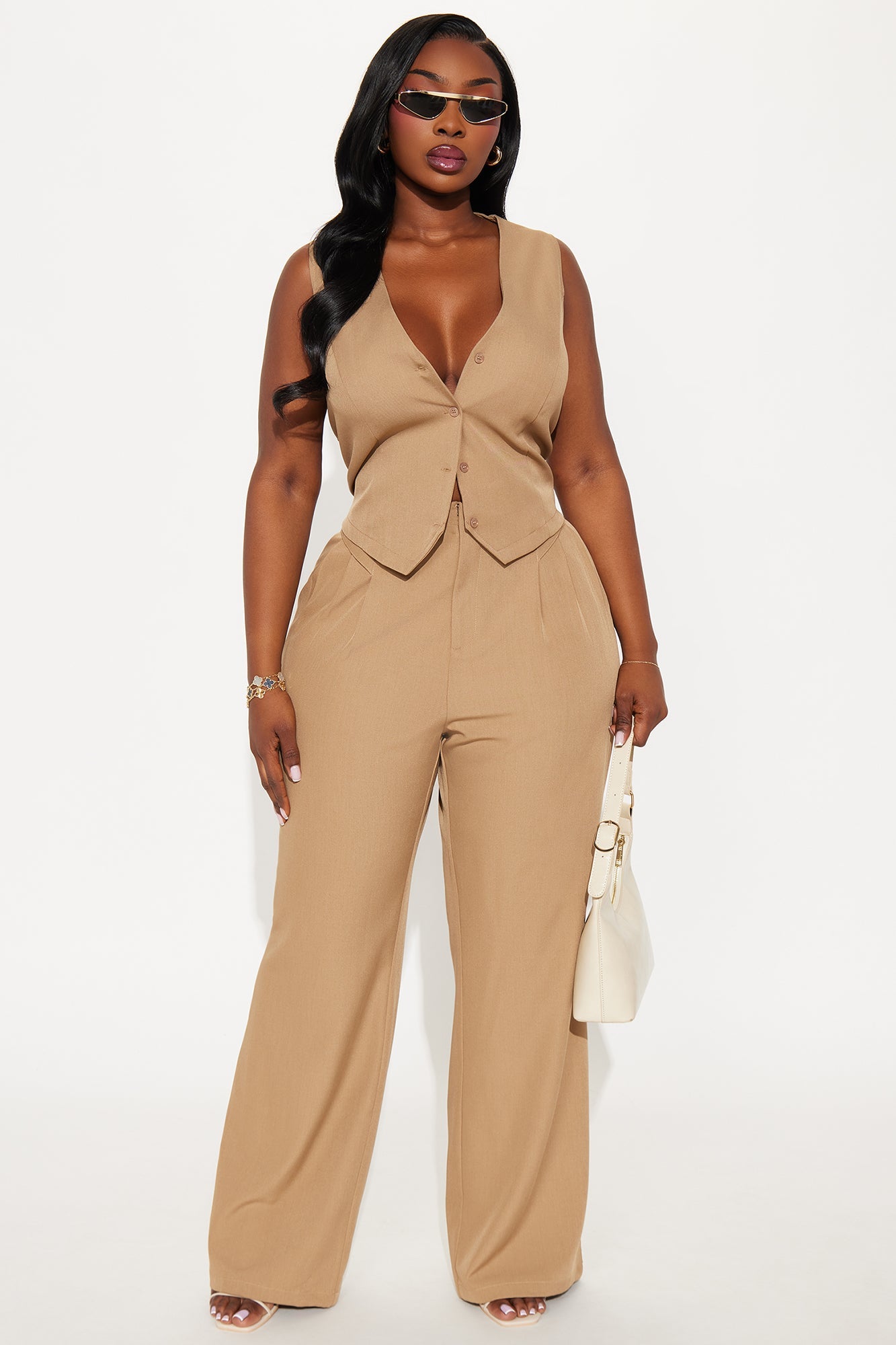 Business Plan Pleated Wide Leg Trouser Pant 32″ - Khaki