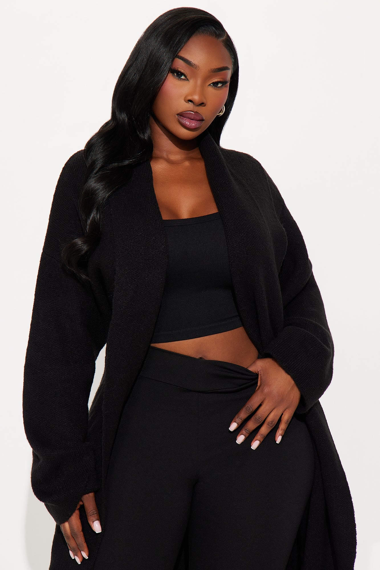 Winter Needs Open Front Cardigan - Black
