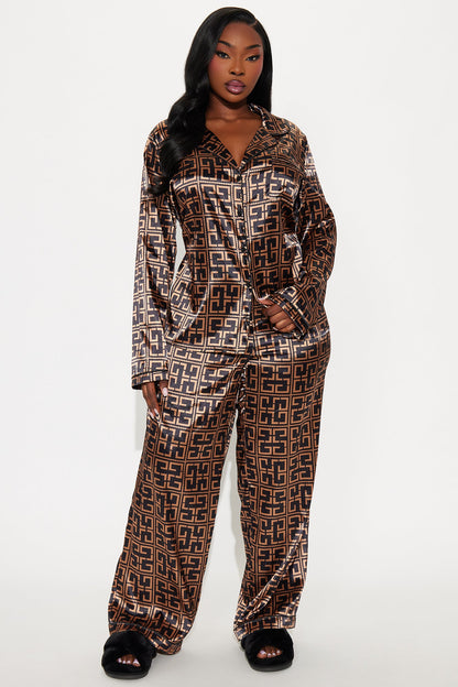 Bedtime Stretch Satin Long Sleeve PJ Pant Set - Black/combo