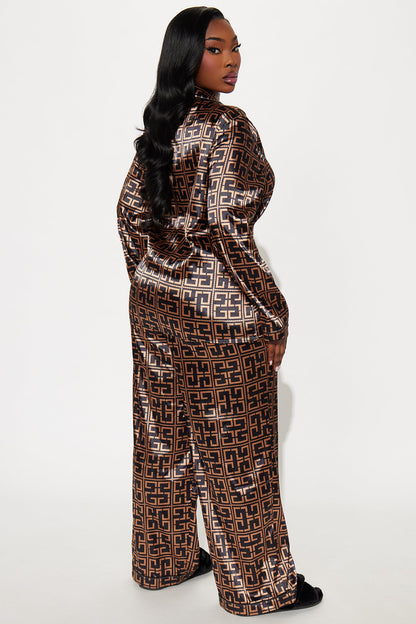 Bedtime Stretch Satin Long Sleeve PJ Pant Set - Black/combo