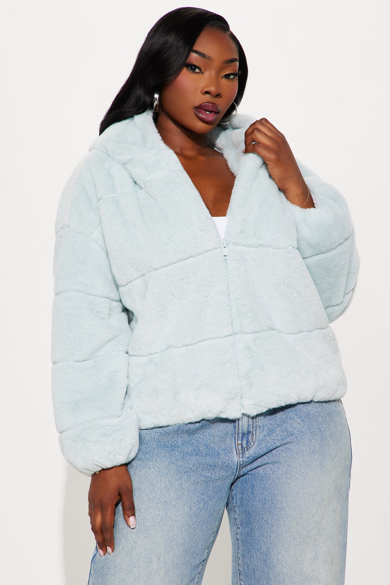 Leah Faux Fur Jacket - Blue